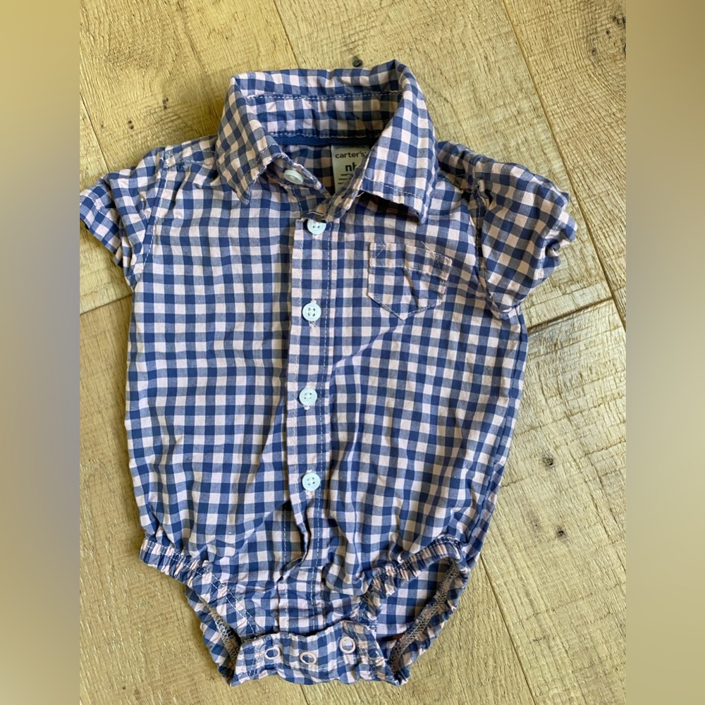 Carter's Navy and Pink Checkered Button-Down Dress Shirt